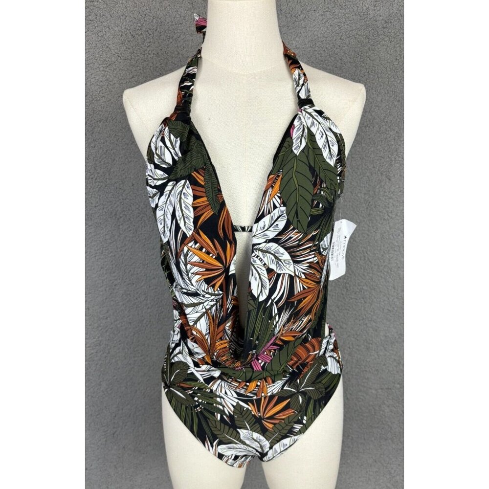 Bar II Women's Sexy Floral Printed One Piece Halter Swimsuit Multi Small NWOT's.
